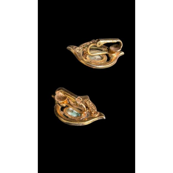 Sarah Coventry Vintage Clip-On Earrings Turquoise Faux Stone & Rhinestones Gold- - Picture 5 of 8